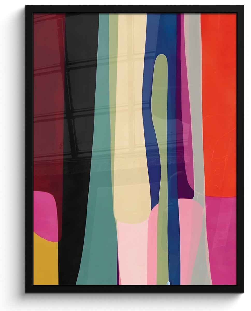 FrameYourWall Poster in lijst - Fotolijst 50x70 cm - Posters - Kleurbanen - Verticaal - Kleurrijk - Posterlijst zwart - Decoratie - Wanddecoratie woonkamer - Muurdecoratie slaapkamer Vormen - Bochten - Kleurrijk