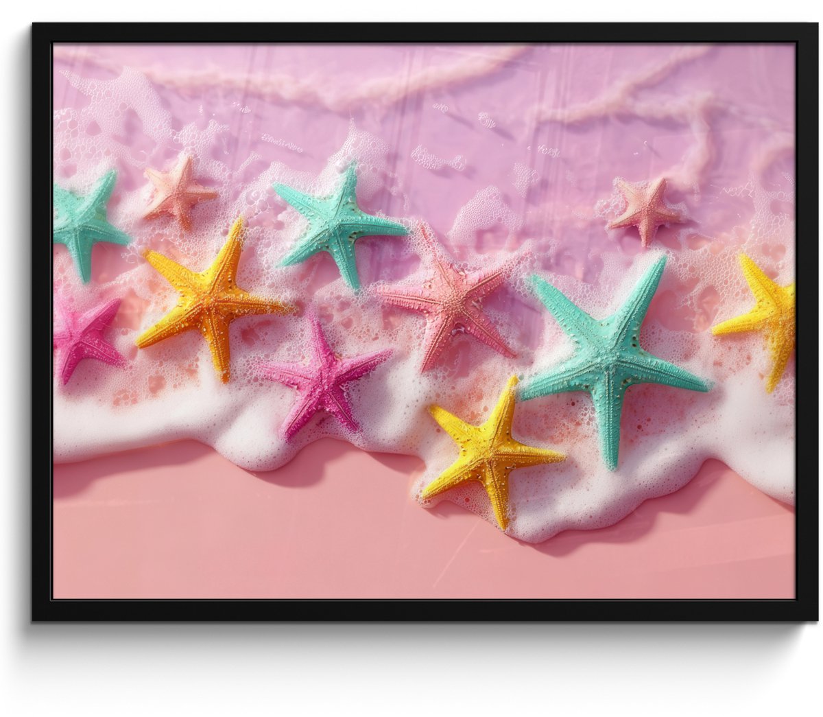 FrameYourWall Poster in lijst - Fotolijst 70x50 cm - Posters - Zeesterren - Strand - Golven - Posterlijst zwart - Decoratie - Wanddecoratie woonkamer - Muurdecoratie slaapkamer