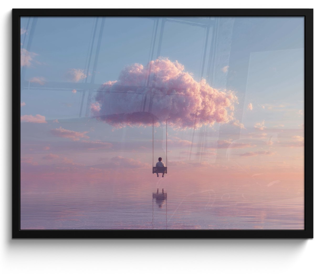 FrameYourWall Poster in lijst - Fotolijst 70x50 cm - Posters - Wolk - Schommel - Kleurrijke lucht - Posterlijst zwart - Decoratie - Wanddecoratie woonkamer - Muurdecoratie slaapkamer