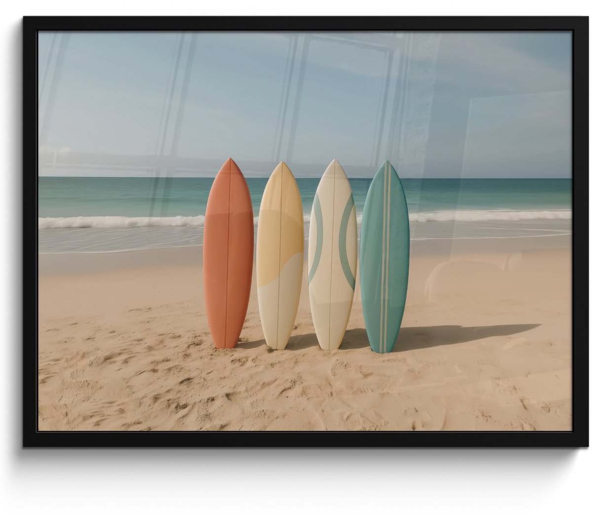 FrameYourWall Poster in lijst - Fotolijst 70x50 cm - Posters - Strand - Surfbord - Pastel - Posterlijst zwart - Decoratie - Wanddecoratie woonkamer - Muurdecoratie slaapkamer