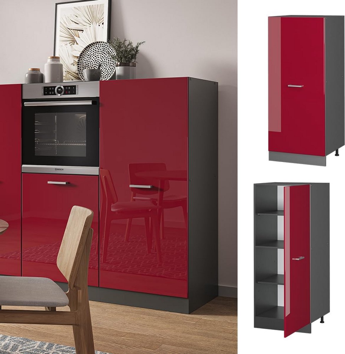 Hoogkeukenkast 60 cm Bordeaux Hoogglans/Antraciet - Modulair Systeem