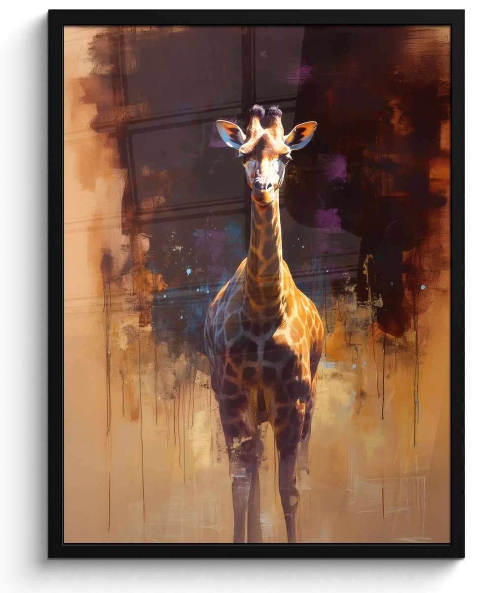 FrameYourWall Poster in lijst - Fotolijst 50x70 cm - Posters - Giraf - Bruin - Abstract - Geschilderd - Posterlijst zwart - Decoratie - Wanddecoratie woonkamer - Muurdecoratie slaapkamer