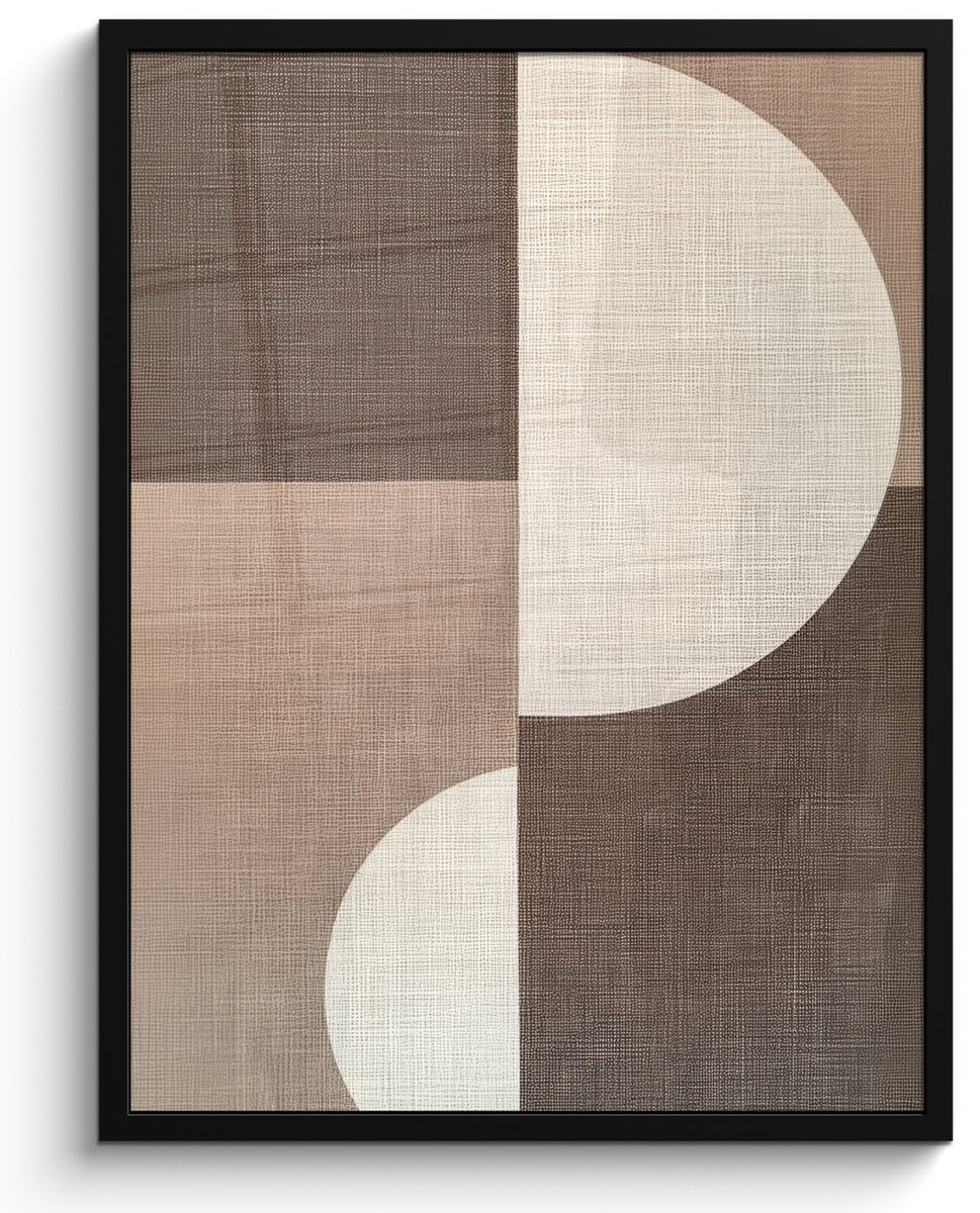 FrameYourWall Poster in lijst - Fotolijst 50x70 cm - Posters - Raster - Halve cirkels - Contrast - Posterlijst zwart - Decoratie - Wanddecoratie woonkamer - Muurdecoratie slaapkamer cirkels - Vlakken