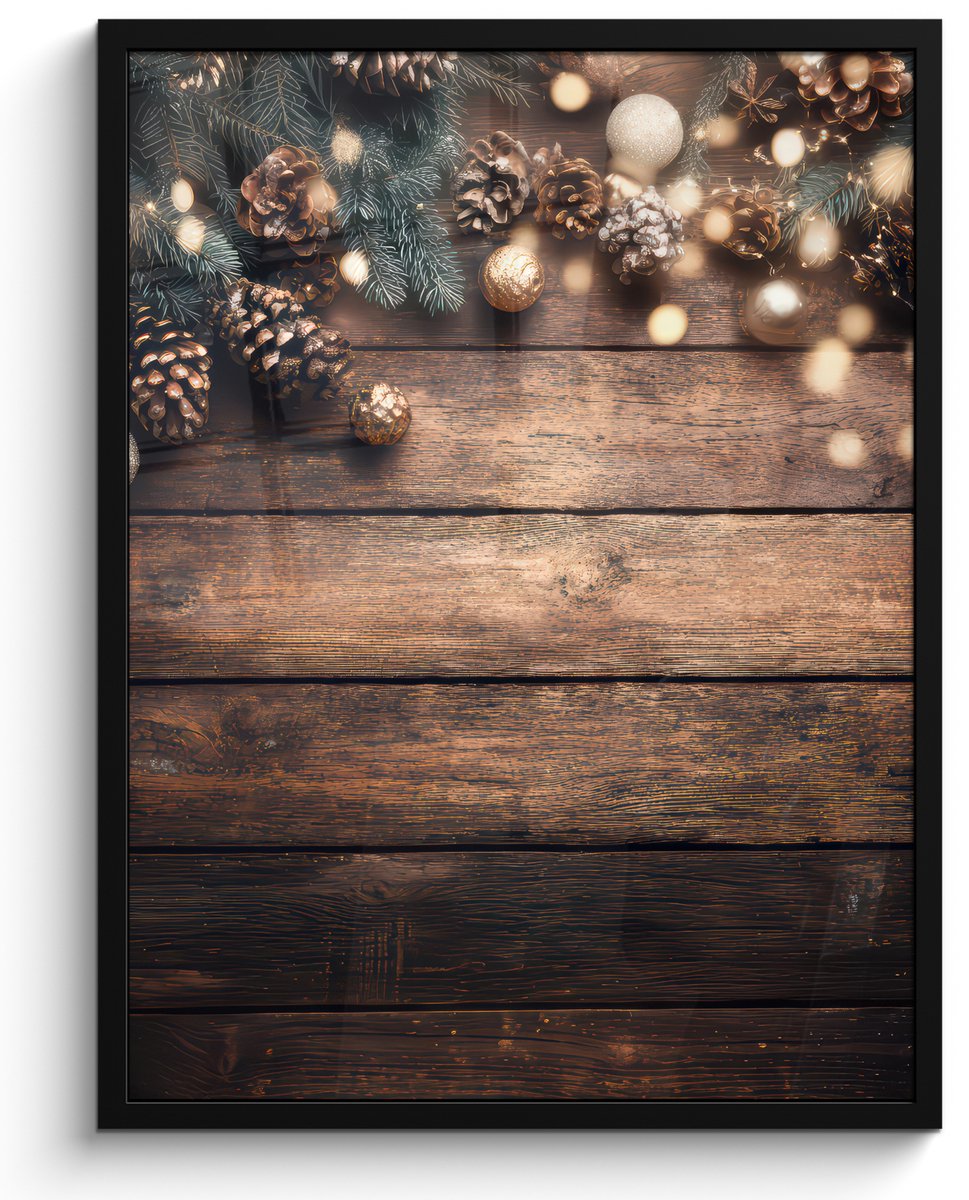 FrameYourWall Poster in lijst - Fotolijst 50x70 cm - Posters - Kerstdecoratie - Houten - Dennenappel - Bruin - Posterlijst zwart - Decoratie - Wanddecoratie woonkamer - Muurdecoratie slaapkamer - Kerstversiering - Kerstdecoratie voor binnen - Kerstmis