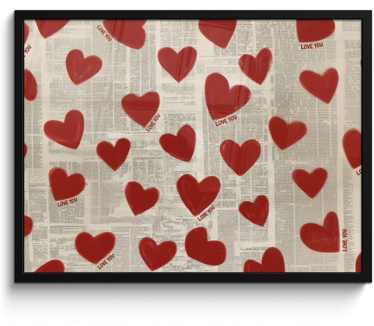 FrameYourWall Poster in lijst - Fotolijst 70x50 cm - Posters - Hartjes - Krant - Loveyou - Posterlijst zwart - Decoratie - Wanddecoratie woonkamer - Muurdecoratie slaapkamer