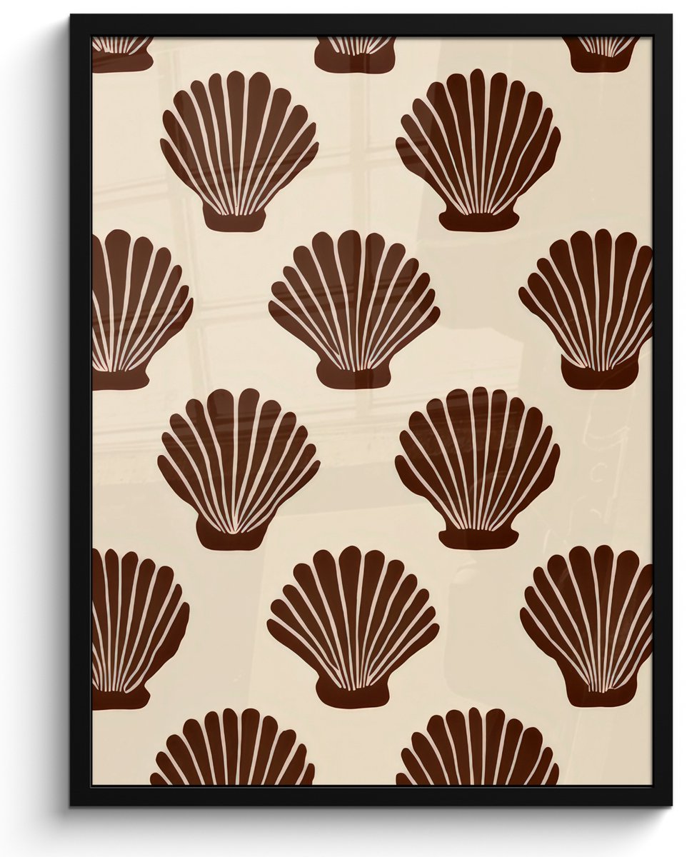 FrameYourWall Poster in lijst - Fotolijst 50x70 cm - Posters - Schelpen - Bruin - Patroon - Posterlijst zwart - Decoratie - Wanddecoratie woonkamer - Muurdecoratie slaapkamer Multicolor