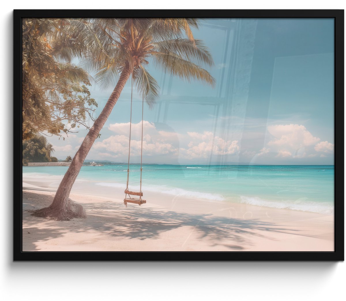 FrameYourWall Poster in lijst - Fotolijst 70x50 cm - Posters - Palmboom - Schommel - Strand - Lucht - Posterlijst zwart - Decoratie - Wanddecoratie woonkamer - Muurdecoratie slaapkamer