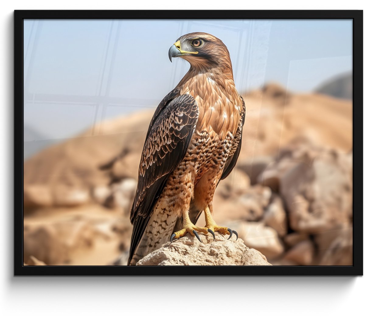 FrameYourWall Poster in lijst - Fotolijst 70x50 cm - Posters - Valk - Vogel - Rots - Macht - Posterlijst zwart - Decoratie - Wanddecoratie woonkamer - Muurdecoratie slaapkamer