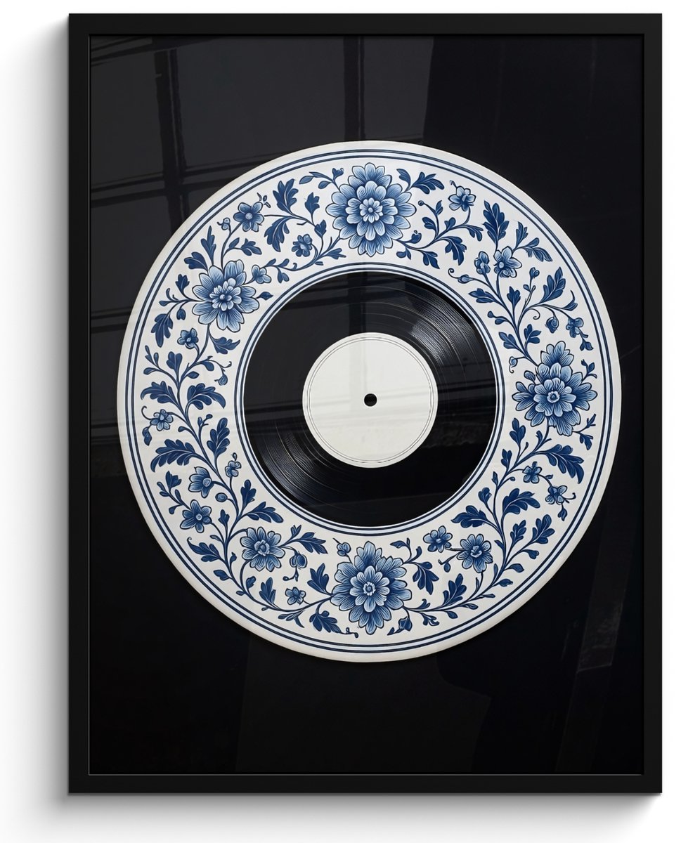 FrameYourWall Poster in lijst - Fotolijst 50x70 cm - Posters - Vinyl - LP - Delfts Blauw - Muziek - Posterlijst zwart - Decoratie - Wanddecoratie woonkamer - Muurdecoratie slaapkamer Vinyl - Muziek