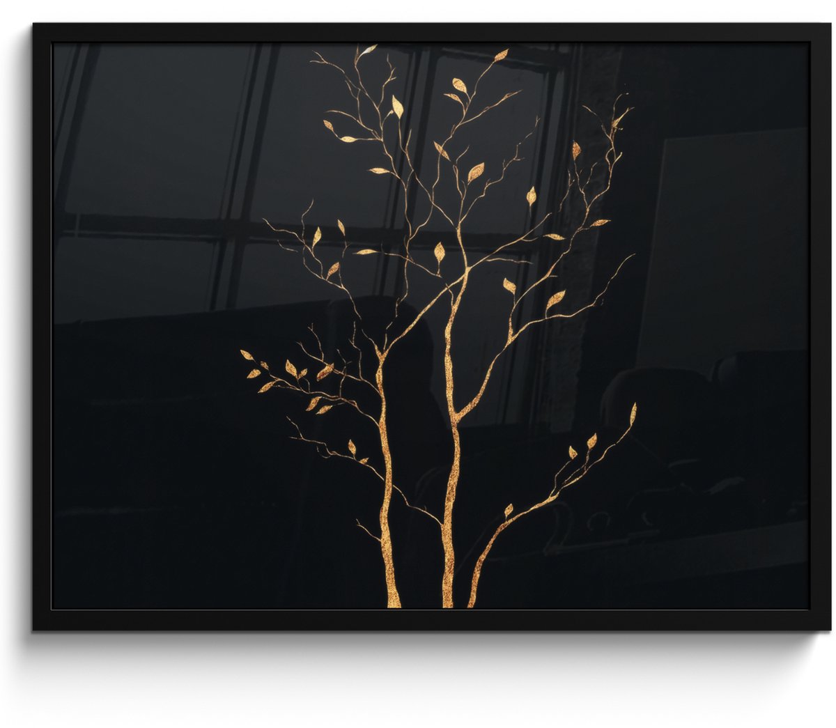 FrameYourWall Poster in lijst - Fotolijst 70x50 cm - Posters - Takken - Blaadjes - Zwart - Posterlijst zwart - Decoratie - Wanddecoratie woonkamer - Muurdecoratie slaapkamer