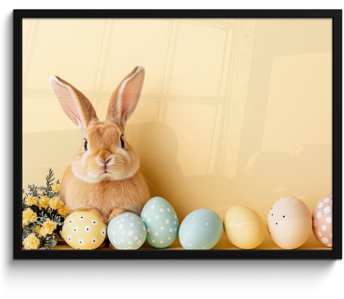 FrameYourWall Poster in lijst - Fotolijst 70x50 cm - Posters - Eieren - Konijn - Pasteltinten - Posterlijst zwart - Decoratie - Wanddecoratie woonkamer - Muurdecoratie slaapkamer