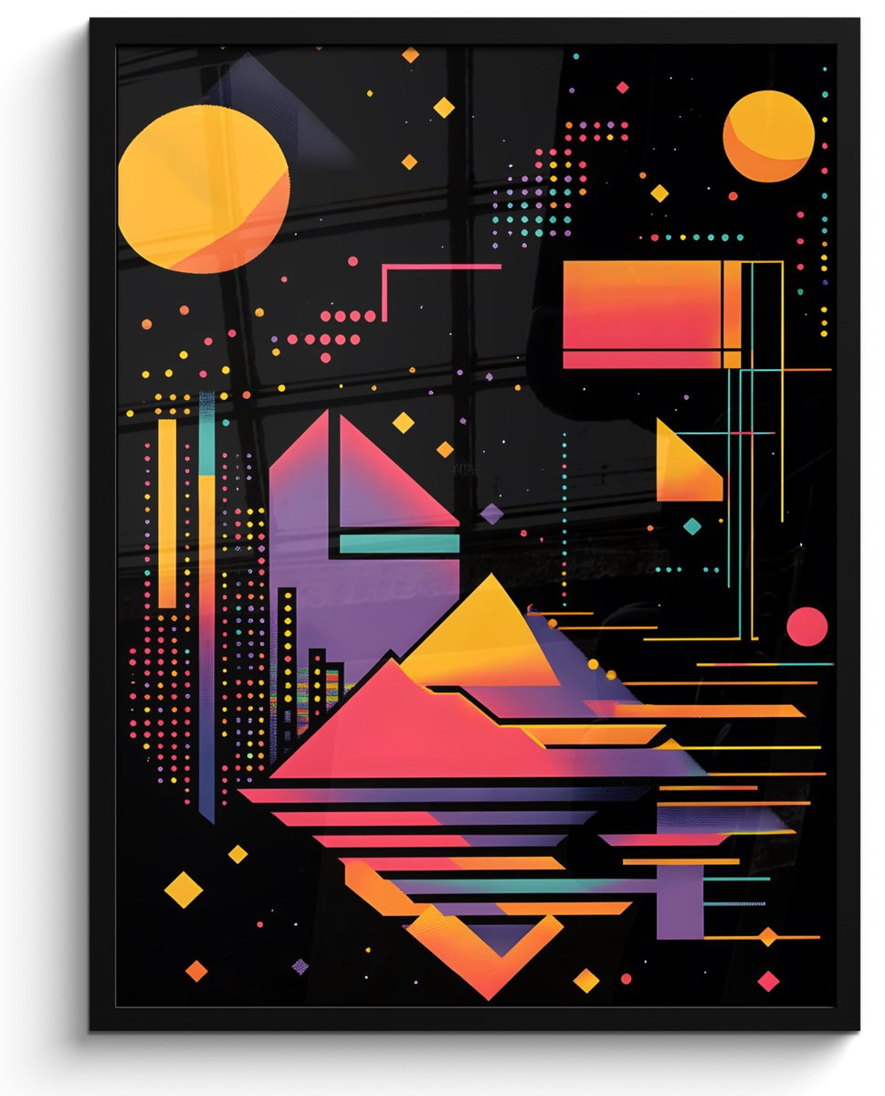 FrameYourWall Poster in lijst - Fotolijst 50x70 cm - Posters - Abstract - Vormen - Lijnen - Kleurrijk - Posterlijst zwart - Decoratie - Wanddecoratie woonkamer - Muurdecoratie slaapkamer