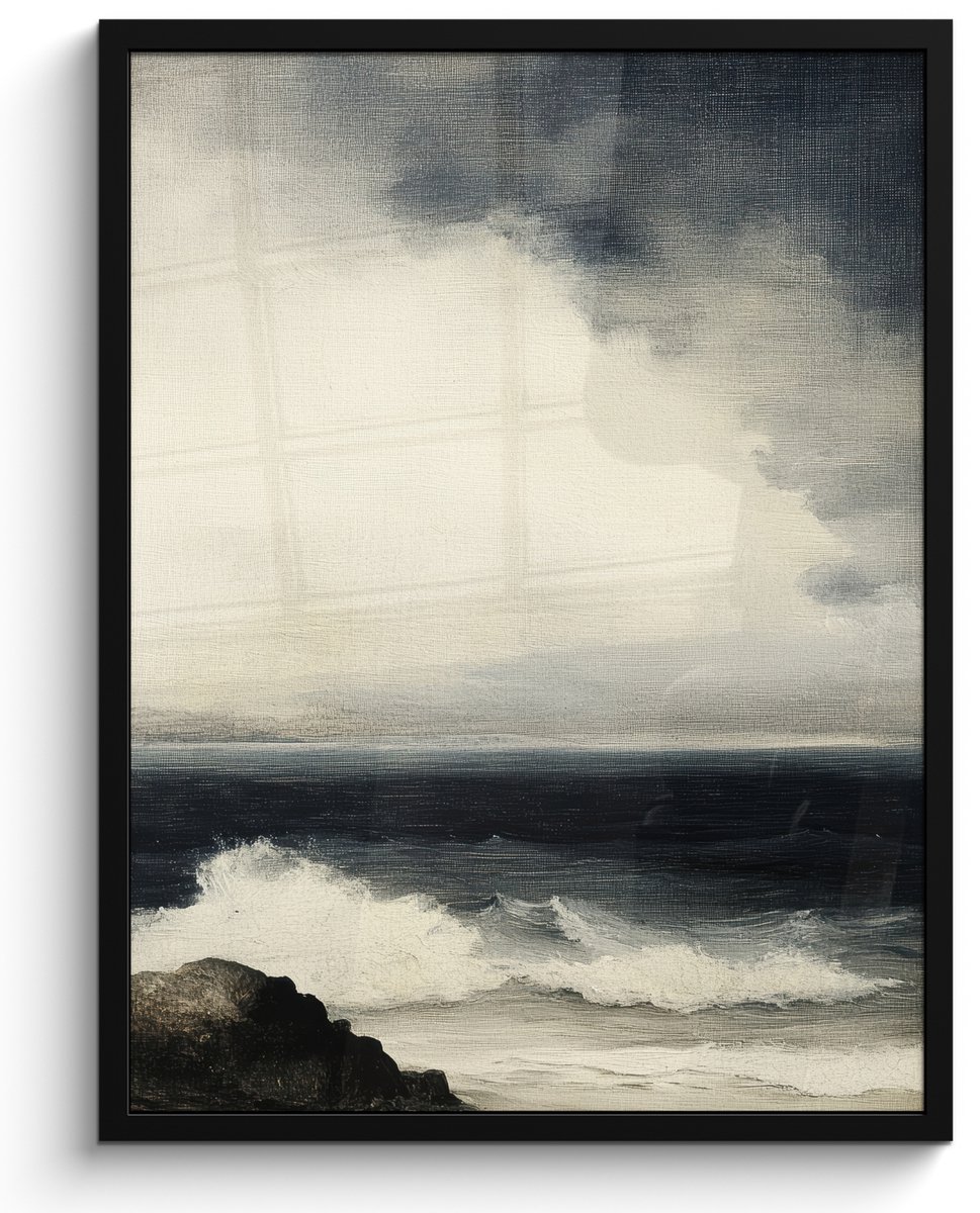 FrameYourWall Poster in lijst - Fotolijst 50x70 cm - Posters - Zee - Rotsen - Storm - Posterlijst zwart - Decoratie - Wanddecoratie woonkamer - Muurdecoratie slaapkamer