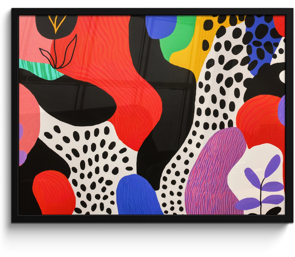 FrameYourWall Poster in lijst - Fotolijst 70x50 cm - Posters - Abstract - Vormen - Kleuren - Stippen - Posterlijst zwart - Decoratie - Wanddecoratie woonkamer - Muurdecoratie slaapkamer