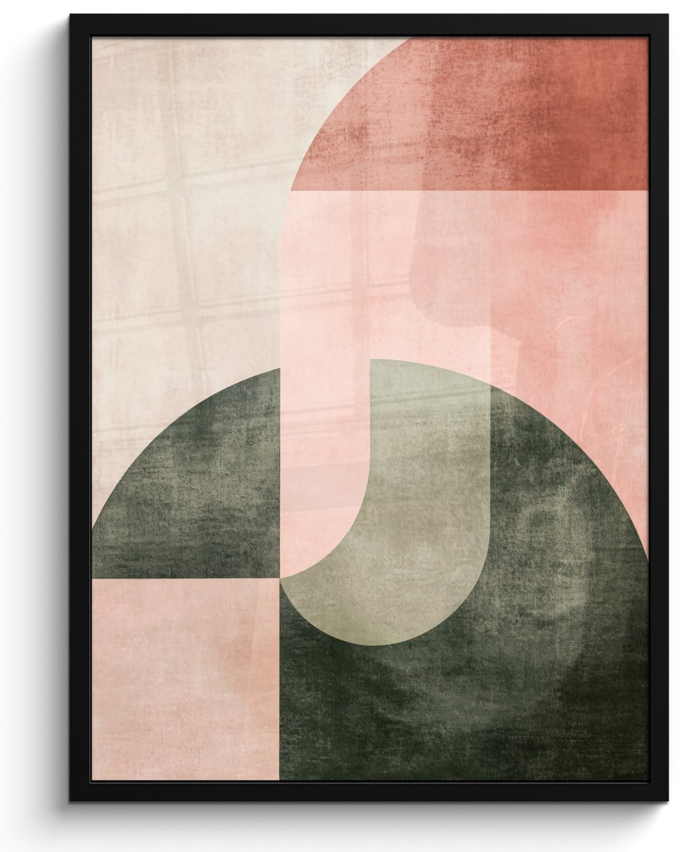 FrameYourWall Poster in lijst - Fotolijst 50x70 cm - Posters - Cirkel - Abstract - Roze - Posterlijst zwart - Decoratie - Wanddecoratie woonkamer - Muurdecoratie slaapkamer Vormen – Zacht