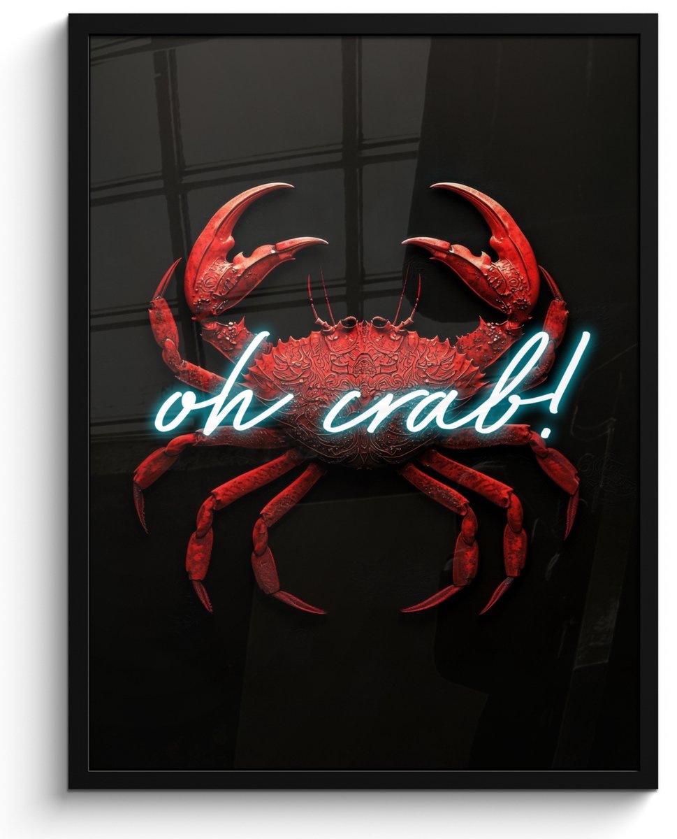 FrameYourWall Poster in lijst - Fotolijst 50x70 cm - Posters - Krab - Rood - Neon - Quote - Posterlijst zwart - Decoratie - Wanddecoratie woonkamer - Muurdecoratie slaapkamer Multicolor