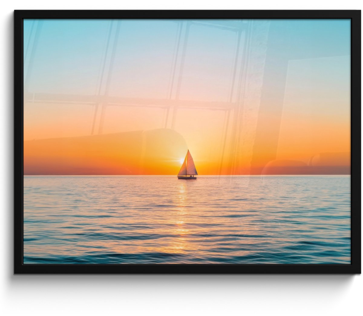FrameYourWall Poster in lijst - Fotolijst 70x50 cm - Posters - Zee - Zeilboot - Zonsondergang - Posterlijst zwart - Decoratie - Wanddecoratie woonkamer - Muurdecoratie slaapkamer