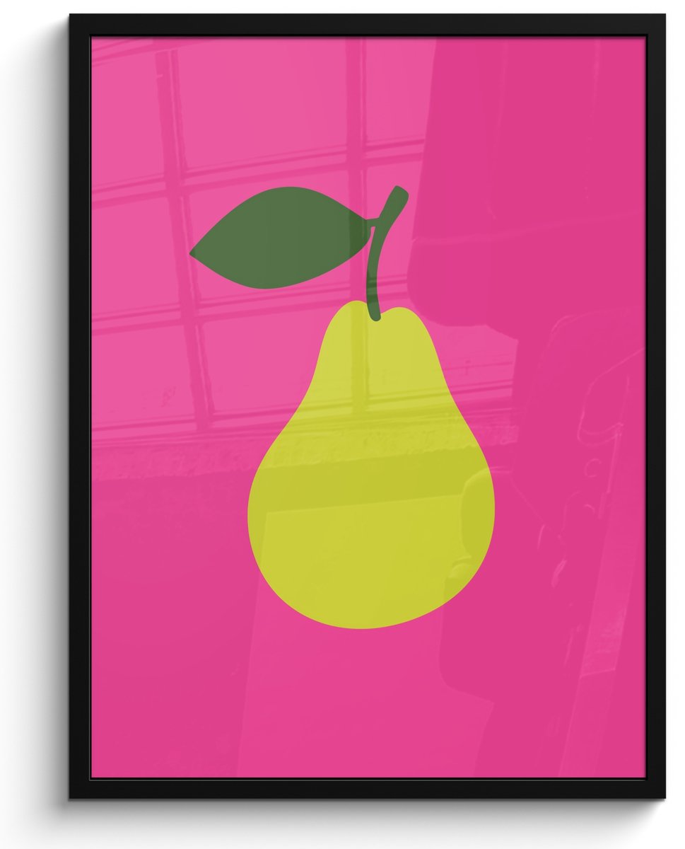 FrameYourWall Poster in lijst - Fotolijst 50x70 cm - Posters - Illustratie - Fruit - Peer - Groen - Posterlijst zwart - Decoratie - Wanddecoratie woonkamer - Muurdecoratie slaapkamer