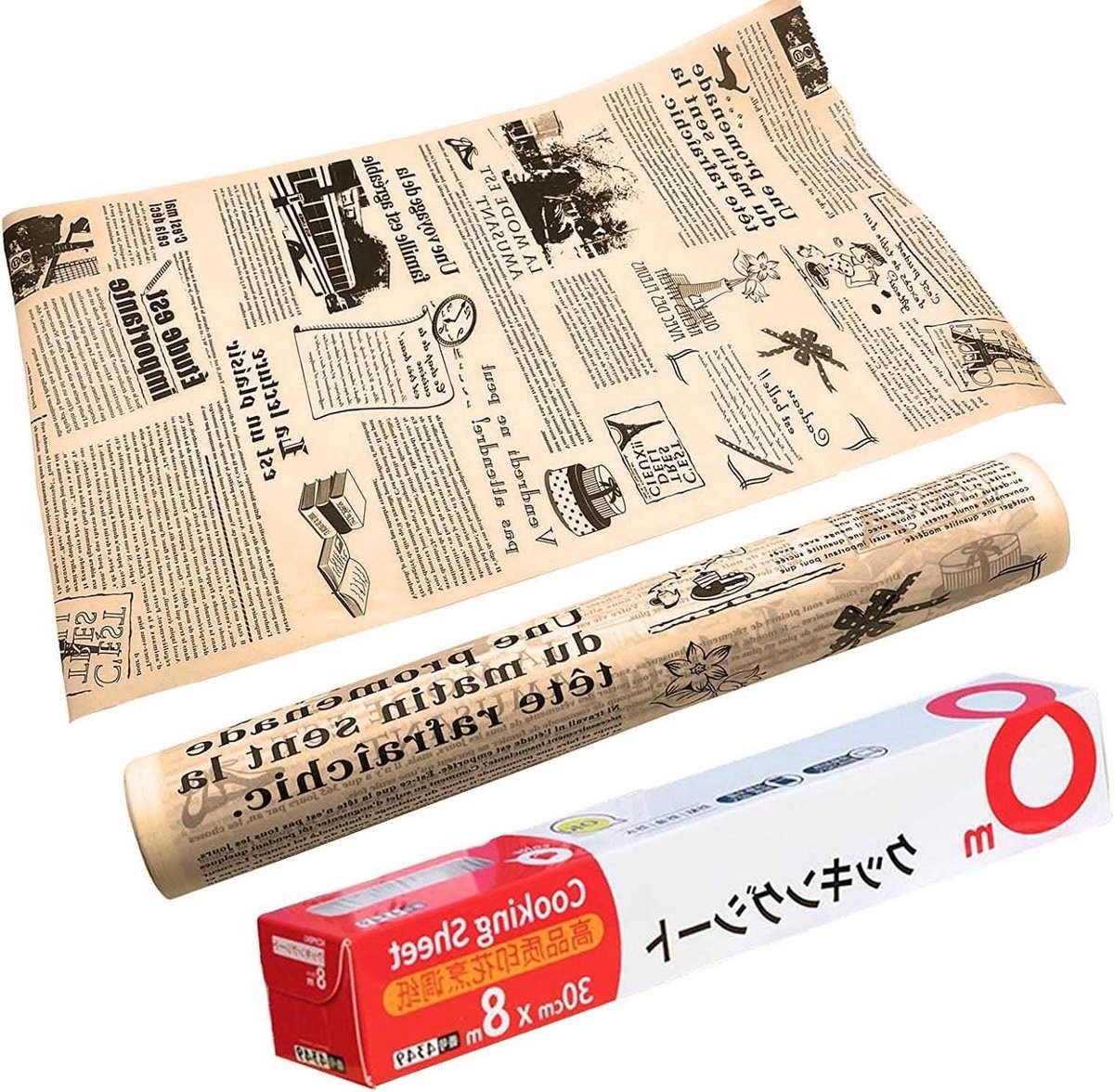 Papier vellen voor bakken en grillen, 8 meter, antiaanbaklaag, hittebestendig, bruin