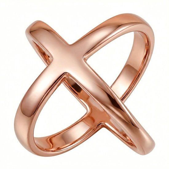 Une broche abstraite dorée rose, avec un design en forme de croix.
