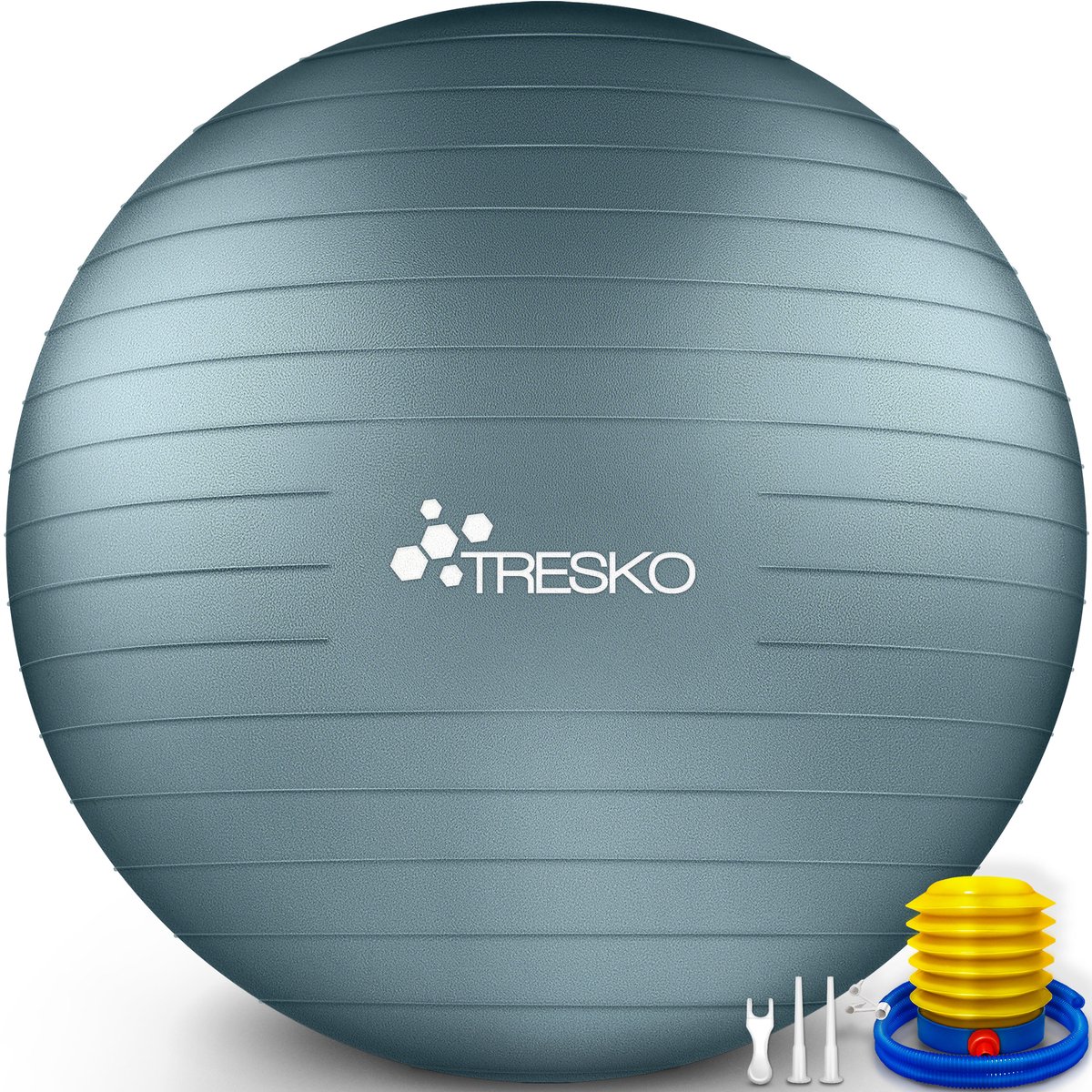 TRESKO® anti-burst gymnastiekbal 55 cm 65 cm 75 cm 85 cm | zitbal | yogabal | 300 kg | met luchtpomp (cool-grey-blue, 75 cm, geschikt voor een lengte van 175 tot 185 cm)
