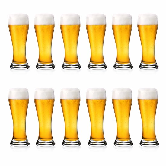 Bierglazen set – 410 ml – 12 stuks – Hoog model – Transparant