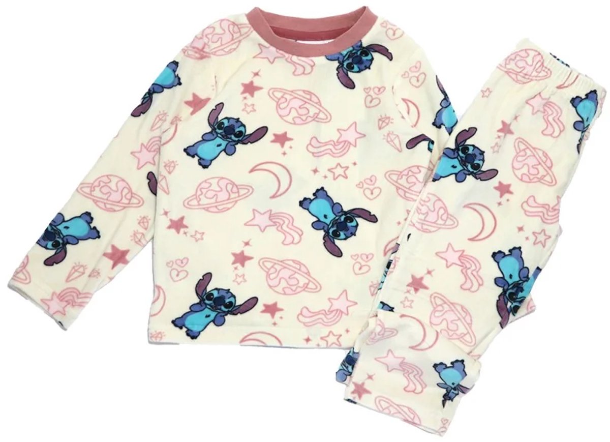 Disney Lilo en Stitch Pyjama - Zachte Fleece - Crème met Roze multi colour