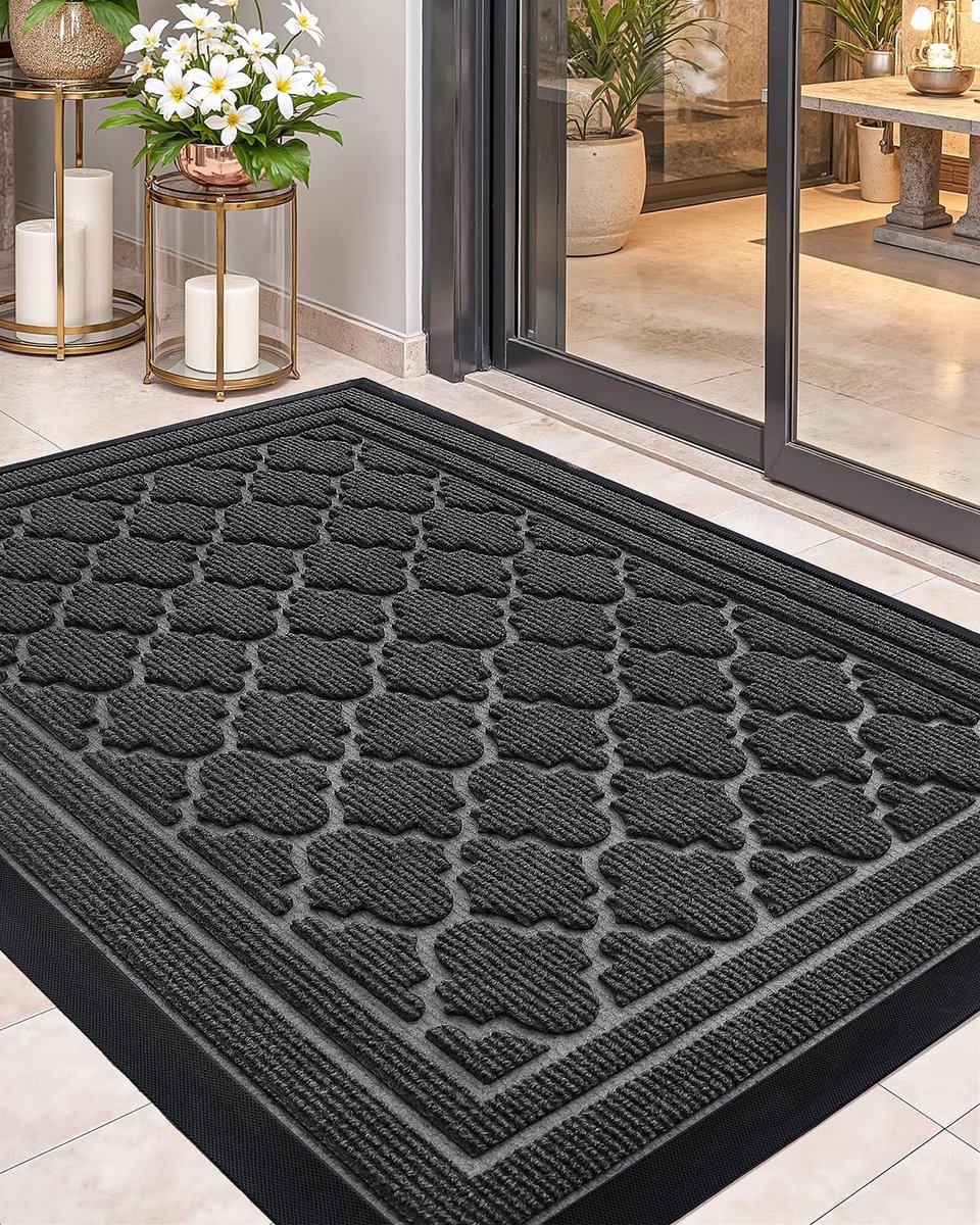Buitenmat 90x150 cm zware last antislip rubberen achterkant wasbare voordeurmat grijs