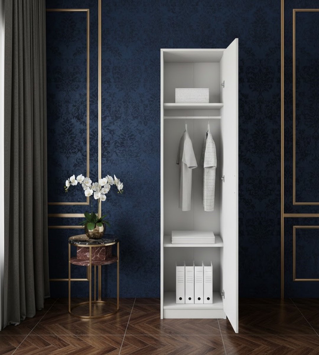 Modena SlimLine Kledingkast 1 Deur 45 cm met Kledingstang en 2 Legplanken – Smalle Garderobekast Mat Wit 193 cm Hoog - House & Garden