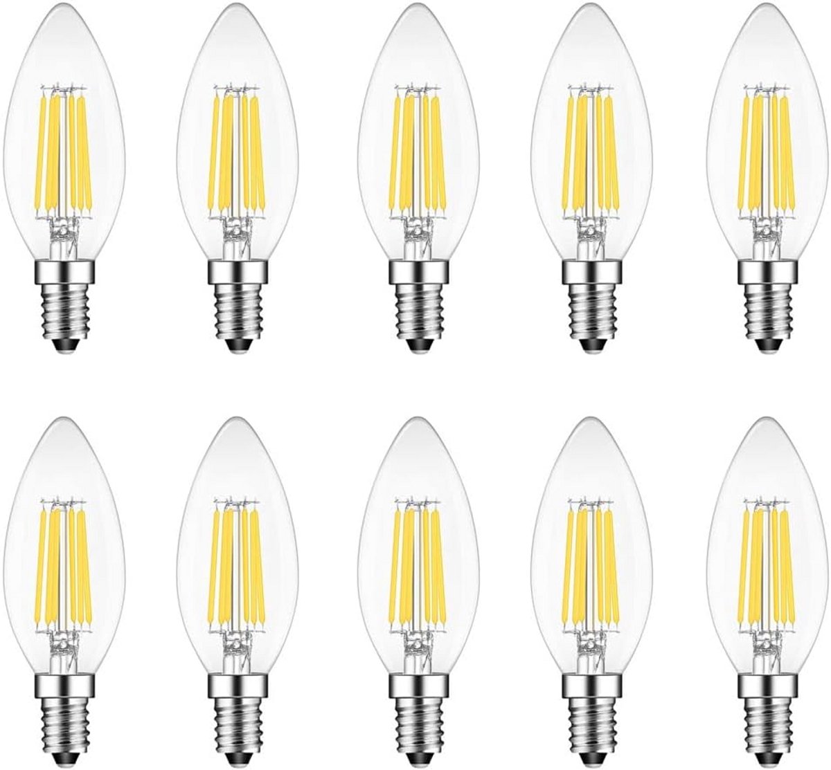 Set van 10 LED-kroonluchterlampen E14 6W 600 lumen 6500K koud wit dimbaar - vervangt 60W