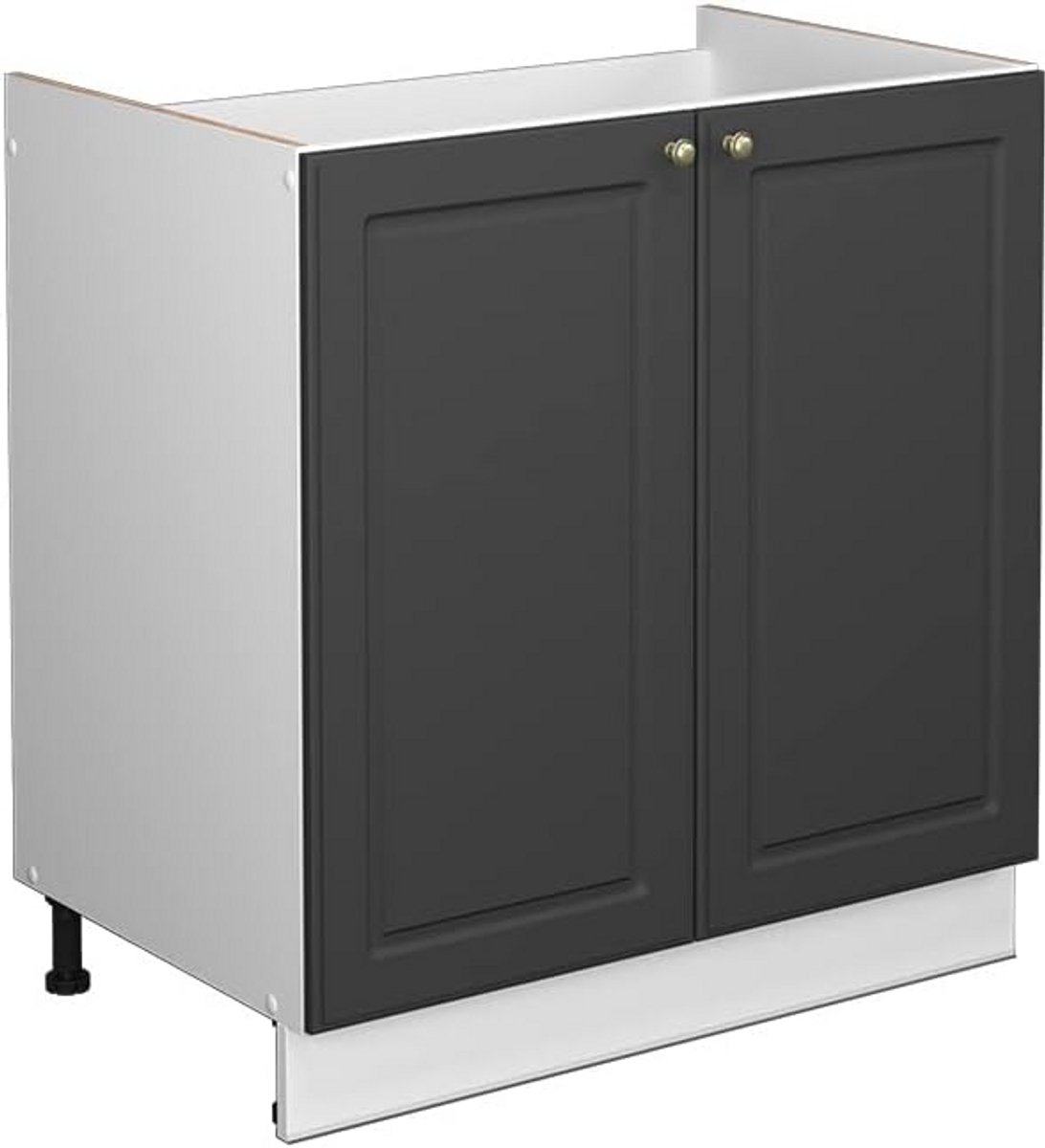 Gootsteenonderkast 80 cm - Moderne keukenkast in antraciet met goudkleurige handgrepen