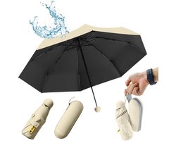 SLTAXAR Compacte paraplu, stormbestendig met 8 ribben, zakparaplu, mini, licht, beige