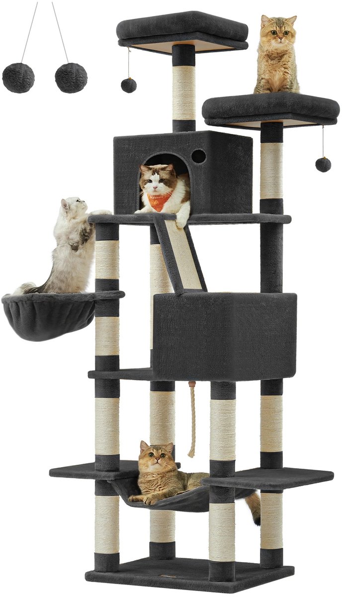 Trexxo krabpaal - katten - groot - meerdere kleuren- met hangmat - pluche ballen - 5 lagen - meerlaagse katten paal - 60x50x206 cm – foto 2