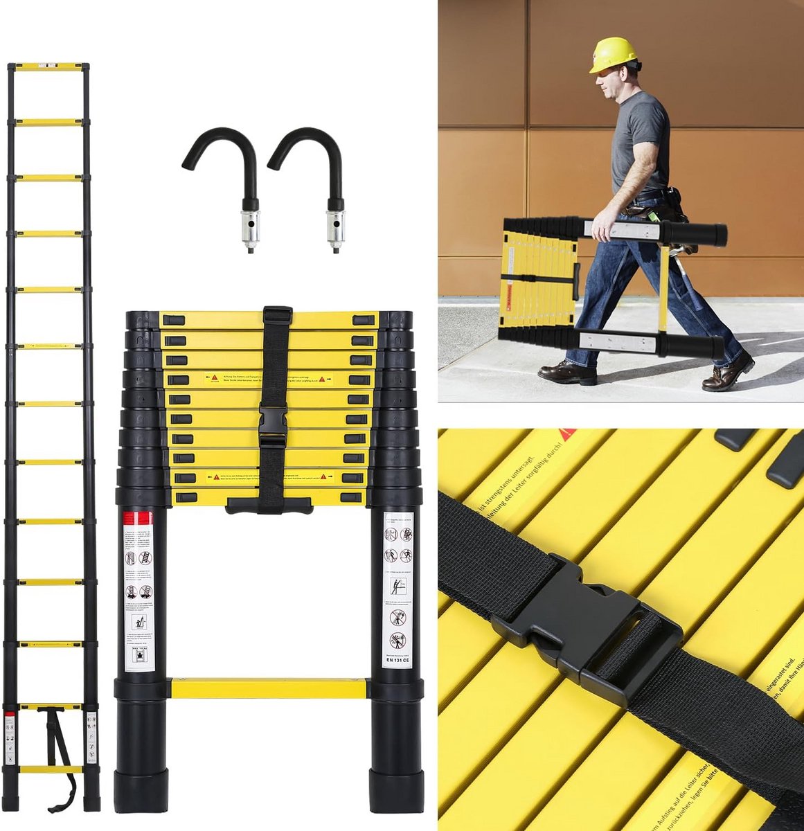 3,2m Telescopische Ladder Aluminium Antislip Max 150 kg Uittrekbaar voor Thuis en Klussen