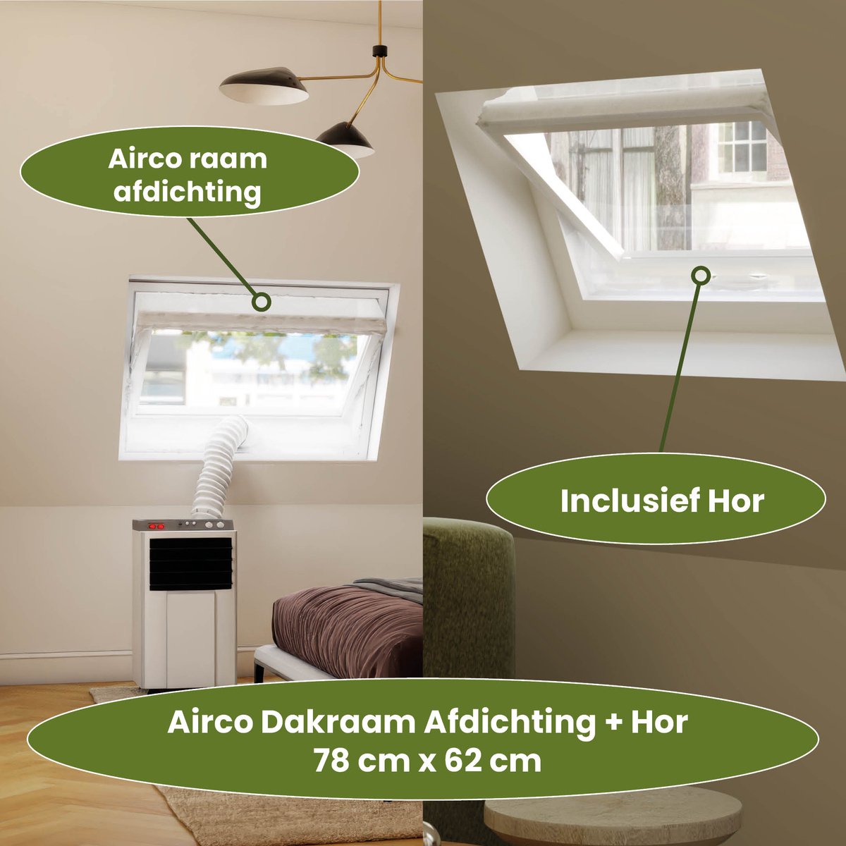 Airco Dakraam Afdichting met Hor – 78 x 62 cm – Geschikt voor Inbouw Velux: MK27 | Fakro/Optilight: Maatcode 33 - Slang Afsluiten – Airco Raamafdichting Oplossing – Afdichting Raamafdichtingskit