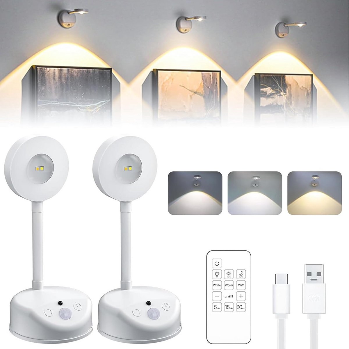 Draadloze LED Wandlamp met Bewegingssensor en Afstandsbediening - Oplaadbaar voor Binnen