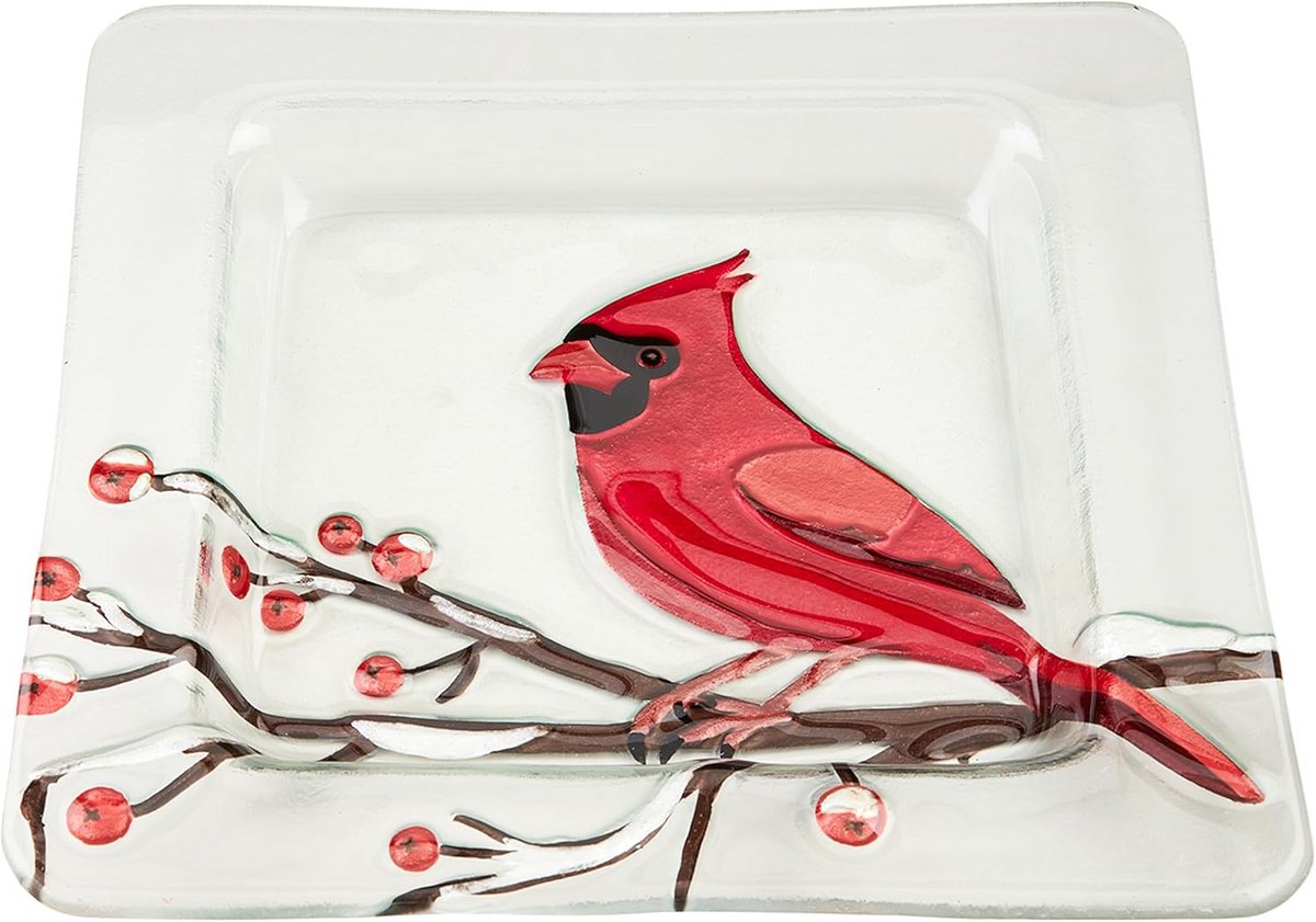 Glazen Serveerbord Rood Kardinaal Ontwerp 23x23 cm - Handgeschilderd Servies