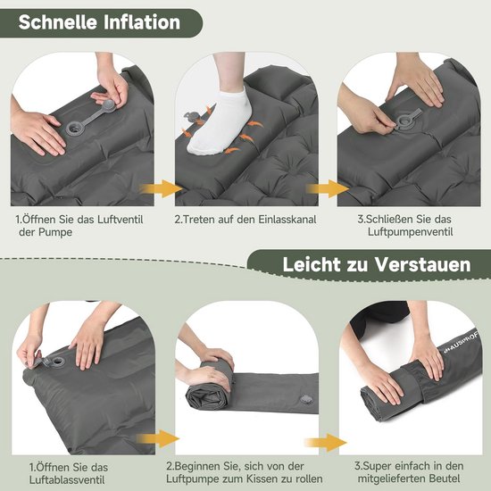 Ultralichte Camping Slaapmat met Voetpomp en Kussen - 10 cm Dik Opblaasbaar Matras van Merkloos — afbeelding 3