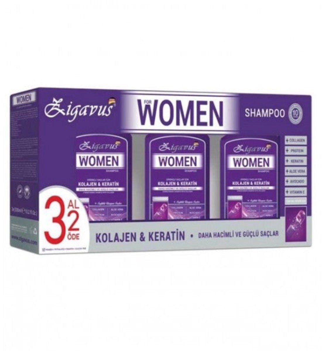 Zigavus Women Collageen & Keratine Shampoo - Voordeelverpakking 3 x 300 ml - Tegen Haaruitval en voor Volume & Herstel - volume shampoo