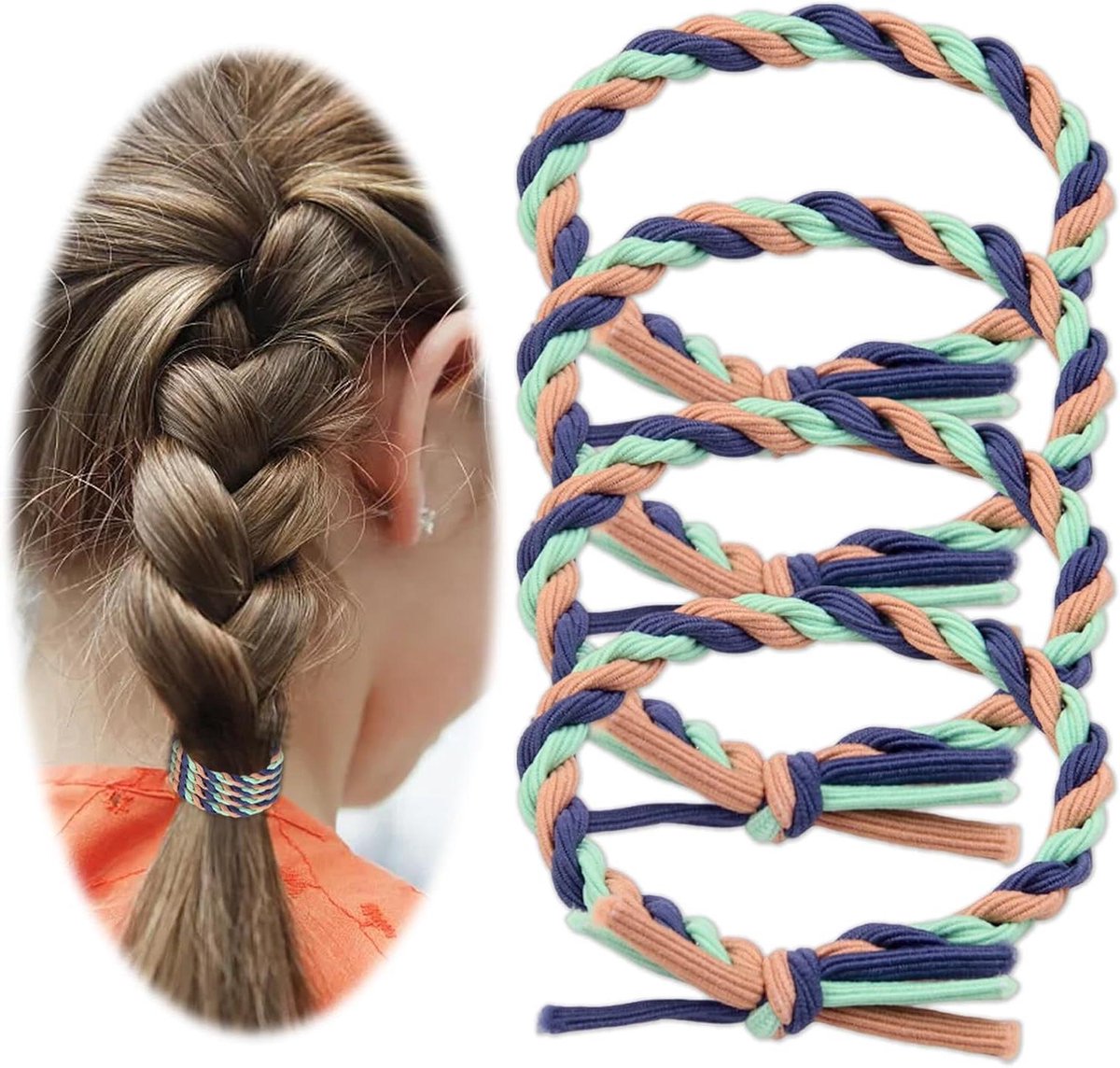Set van 4 elastische haarelastiekjes in diverse kleuren.