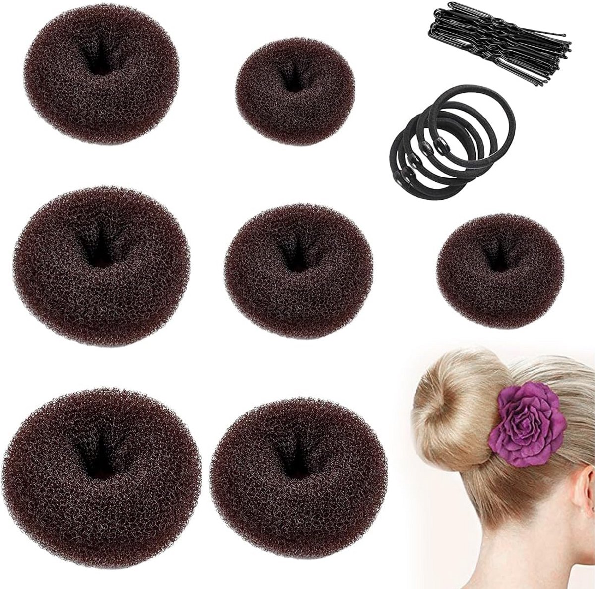Haar Donut Set: 7 Stuks Vlecht Tool, Haarknot Maker & 25 Stuks Haarspelden voor Kapsels