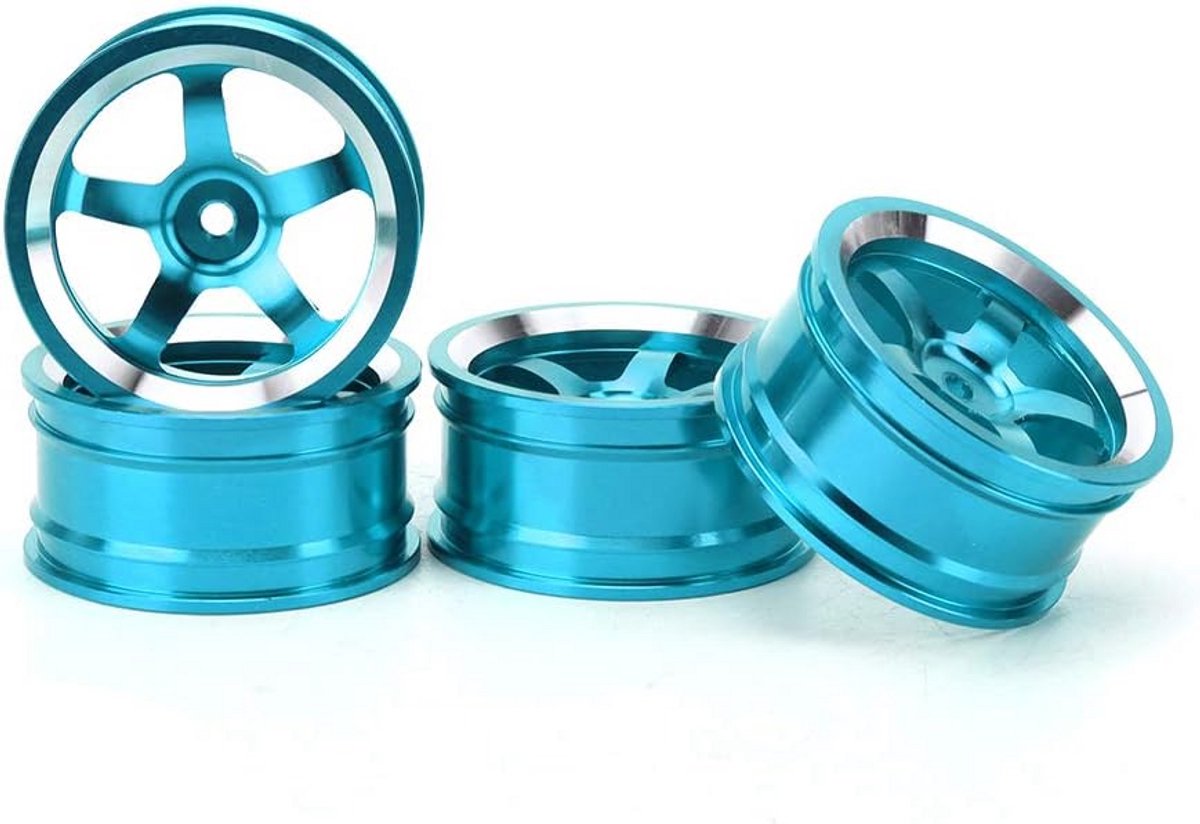 Set van 4 RC Drift Auto Wielen Navenset Blauw - Accessoires voor RC Voertuigen en Speelgoed