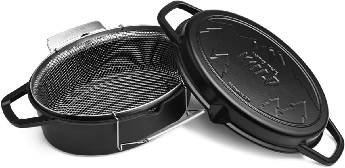 Gietijzeren Stoofpan met Frituurmand - 7.5L - Geschikt voor Oven en BBQ