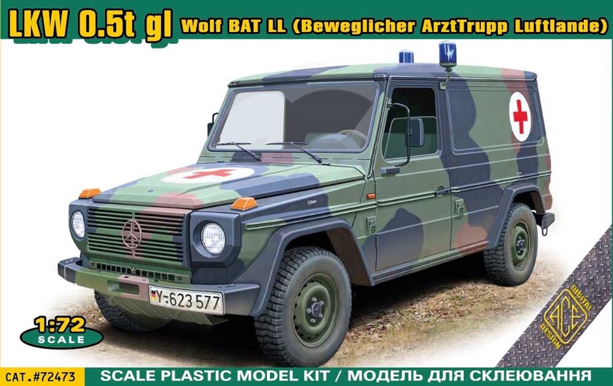 ACE Modelbouwpakket Militaire voertuigen - 72473 LKW 0,5t gl Panel One - Typ 460/461 Wolf BAT LL - Beweglicher Arzttrupp - Duits Militair Voertuig Plastic - 1:72 - Modelbouw