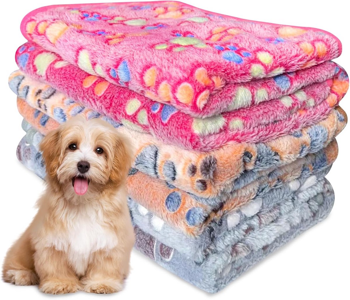 Set van 3 Zachte Fleece Huisdierdekens voor Hond en Kat - Wasbaar en Warm - Slaapmat met Pootafdruk