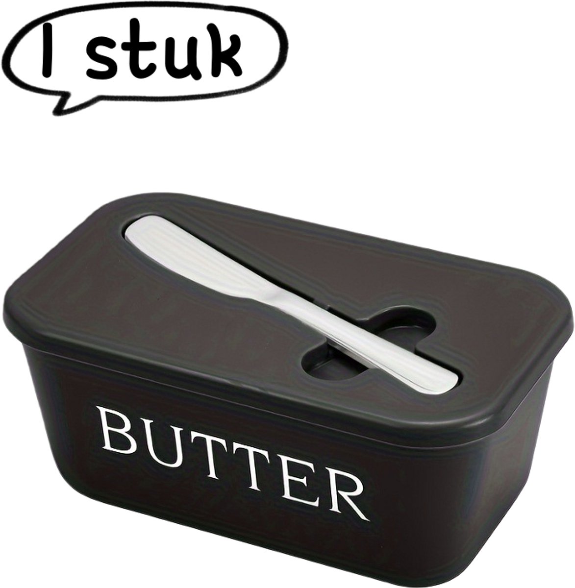 1 stuk - Boterbakje met deksel - Rechthoekig boterbakje met mes - Boterbewaarcontainer geschikt voor aanrecht en koelkast - Zwart