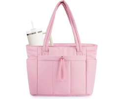Gewatteerde draagtas met bekerhouder, laptopvak en bevestigingsband voor koffer/trolley - ideaal voor reizen, werk, verpleegkundigen en vrouwen - rose