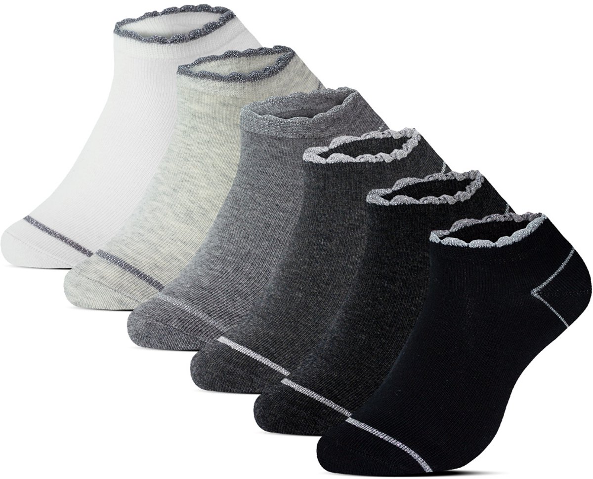 Sneakersokken | Dames sokken | Katoen | Merk: Benyson | Kleur: Grijs | Maat: 35-38/ 39-42 | 6 Paar