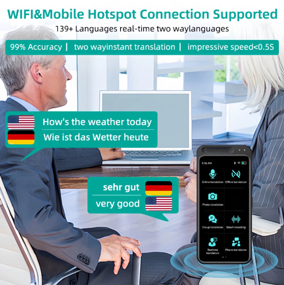 Weij Services Spraakvertaler Vertaalapparaat met 139 Talen - afbeelding 2