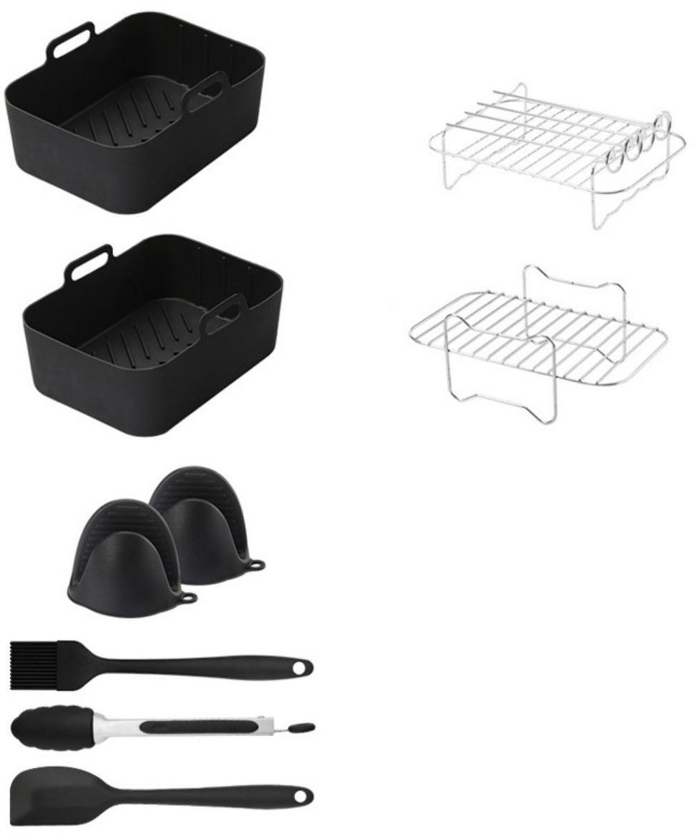 GELLDG Accessoires voor airfryer - Frituurpanaccessoires - Accessoires voor heteluchtfriteuses - Geschikt voor Ninja Foodi AF400EU AF300EU 9,5L en andere airfryers met twee temperatuurzones - BPA-vrij - Siliconen bakplaat - 9-delige set